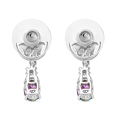 D'Joy Crimson Mystic Topaz and White Zircon 2.35 ctw Moon Star Earrings in Rhodium Over Sterling Silver