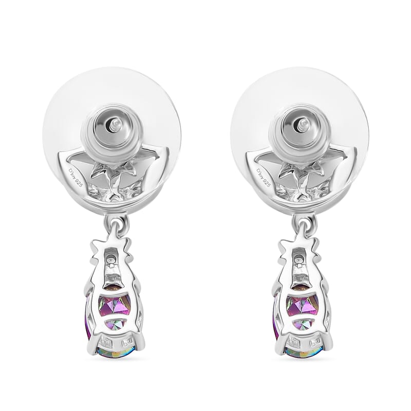 D'Joy Crimson Mystic Topaz and White Zircon 2.35 ctw Moon Star Earrings in Rhodium Over Sterling Silver