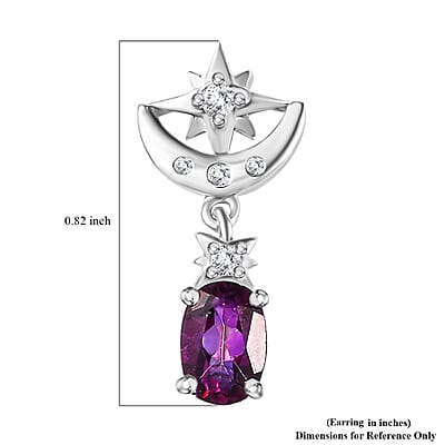 D'Joy Crimson Mystic Topaz and White Zircon 2.35 ctw Moon Star Earrings in Rhodium Over Sterling Silver