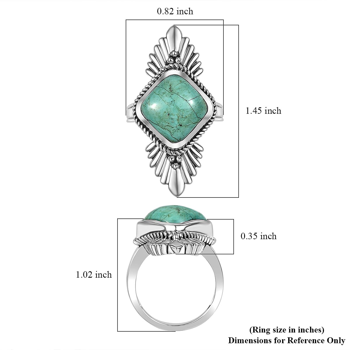 D'Joy Artisan Crafted Royston Turquoise 5.80 ctw Feather Ring in Sterling Silver (Size 6.0) image number 5