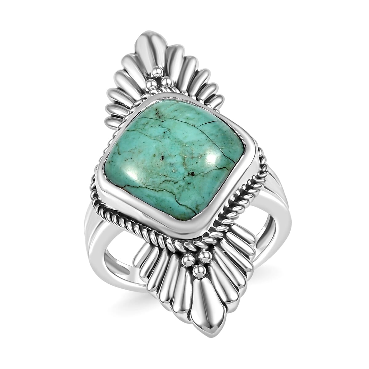 D'Joy Artisan Crafted Royston Turquoise 5.80 ctw Feather Ring in Sterling Silver (Size 7.0) image number 0