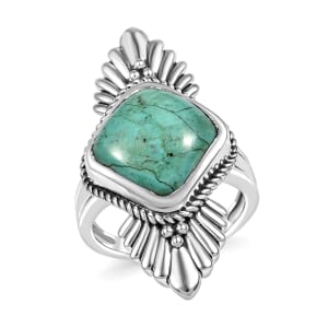 D'Joy Artisan Crafted Royston Turquoise 5.80 ctw Feather Ring in Sterling Silver (Size 7.0)