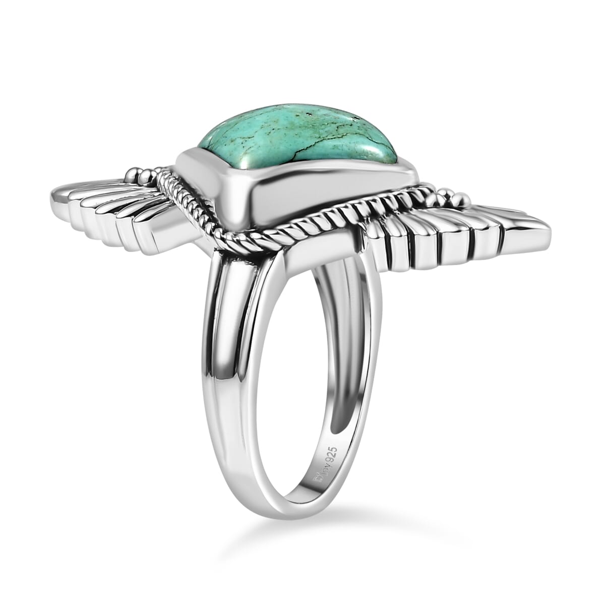D'Joy Artisan Crafted Royston Turquoise 5.80 ctw Feather Ring in Sterling Silver (Size 7.0) image number 3