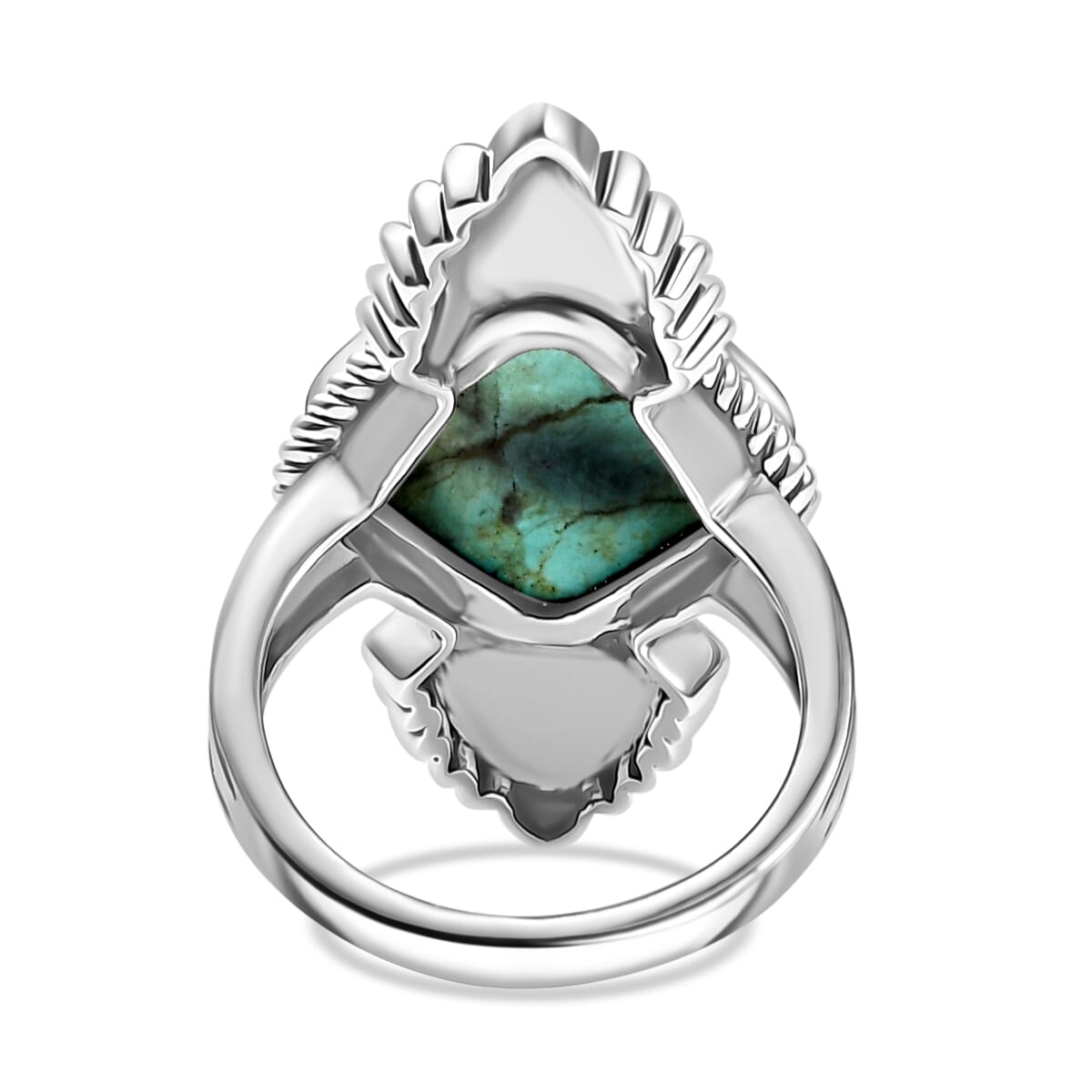 D'Joy Artisan Crafted Royston Turquoise 5.80 ctw Feather Ring in Sterling Silver (Size 7.0) image number 4