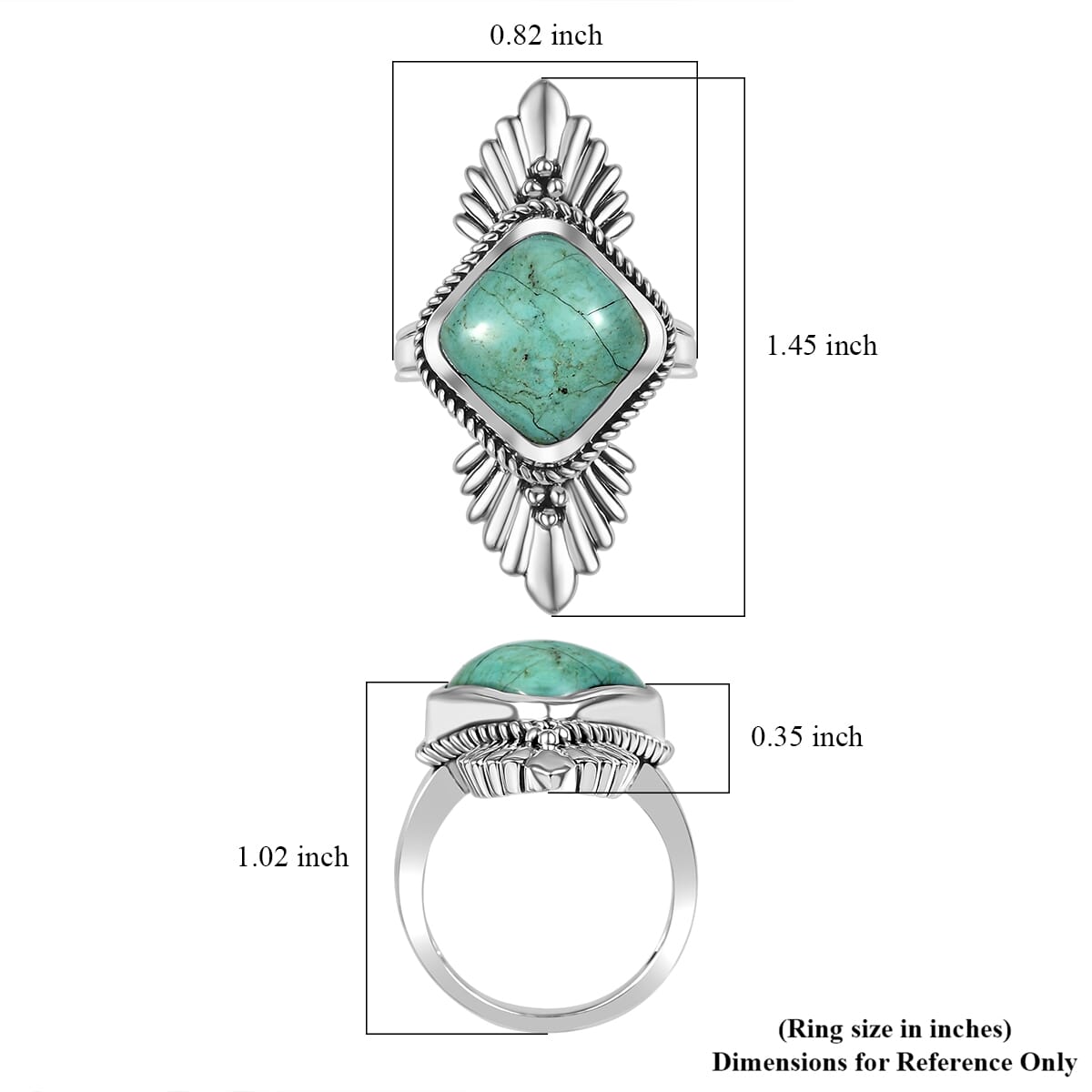 D'Joy Artisan Crafted Royston Turquoise 5.80 ctw Feather Ring in Sterling Silver (Size 7.0) image number 5