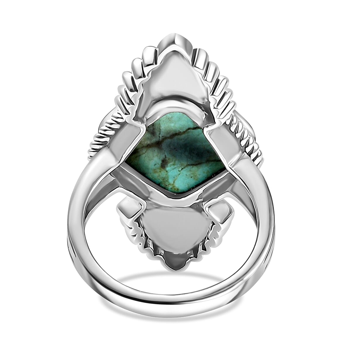 D'Joy Artisan Crafted Royston Turquoise 5.80 ctw Feather Ring in Sterling Silver (Size 9.0)
