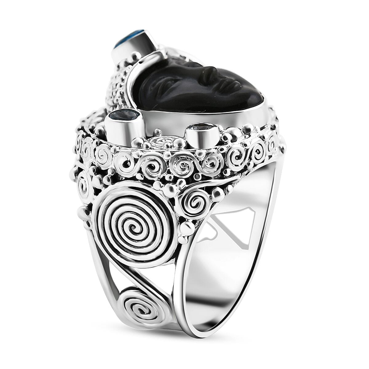Sajen Silver Rainbow Obsidian Carved and Multi Gemstone 8.00 ctw Ring in Sterling Silver (Size 10.0) image number 3