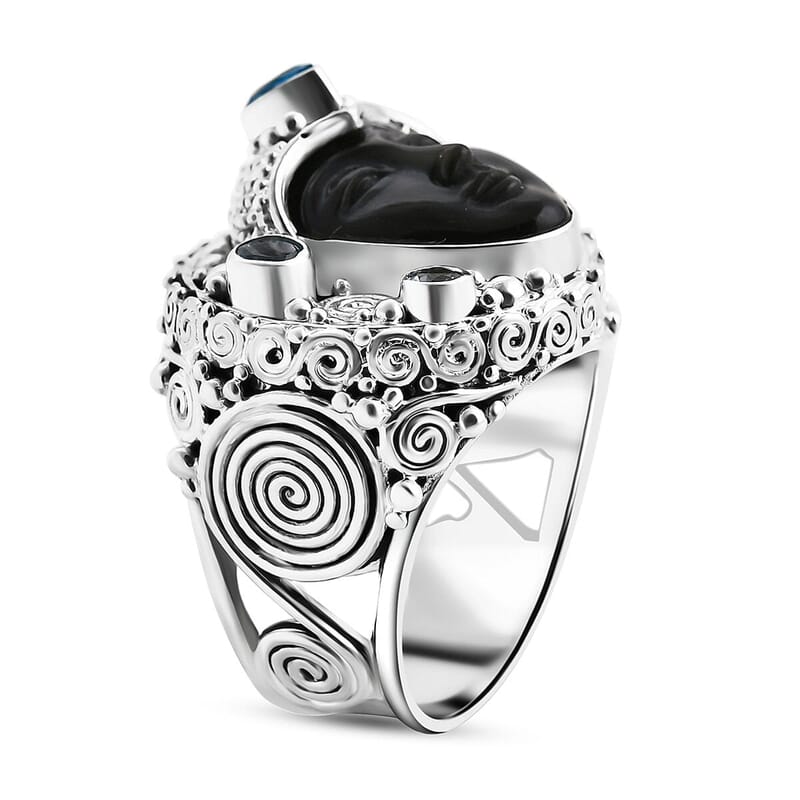 Sajen Silver Rainbow Obsidian Carved and Multi Gemstone 8.00 ctw Ring in Sterling Silver (Size 10.0)