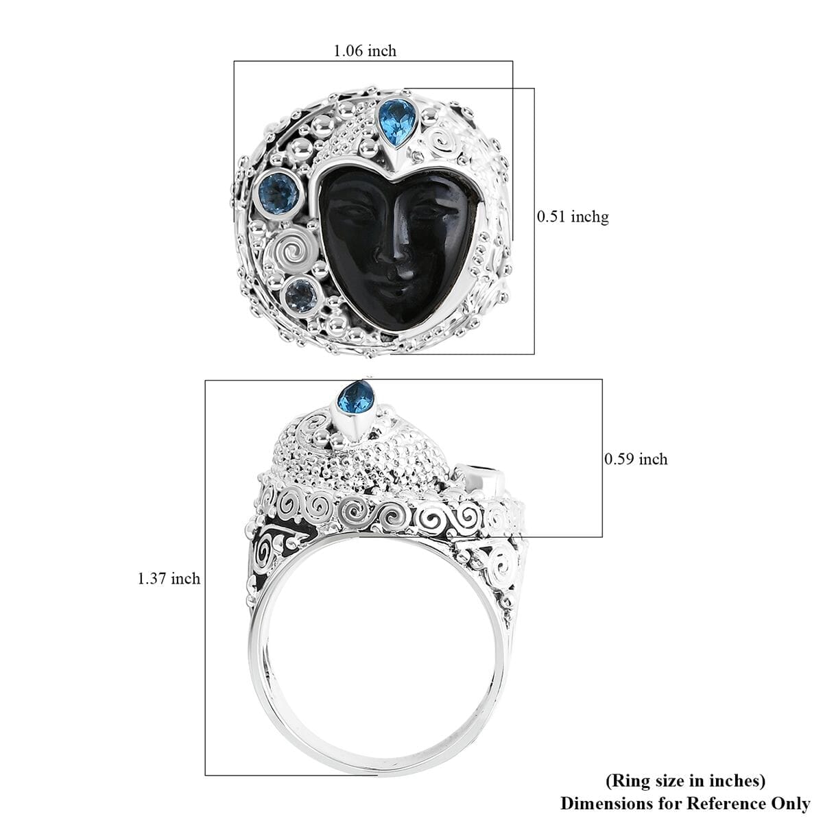 Sajen Silver Rainbow Obsidian Carved and Multi Gemstone 8.00 ctw Ring in Sterling Silver (Size 10.0) image number 5