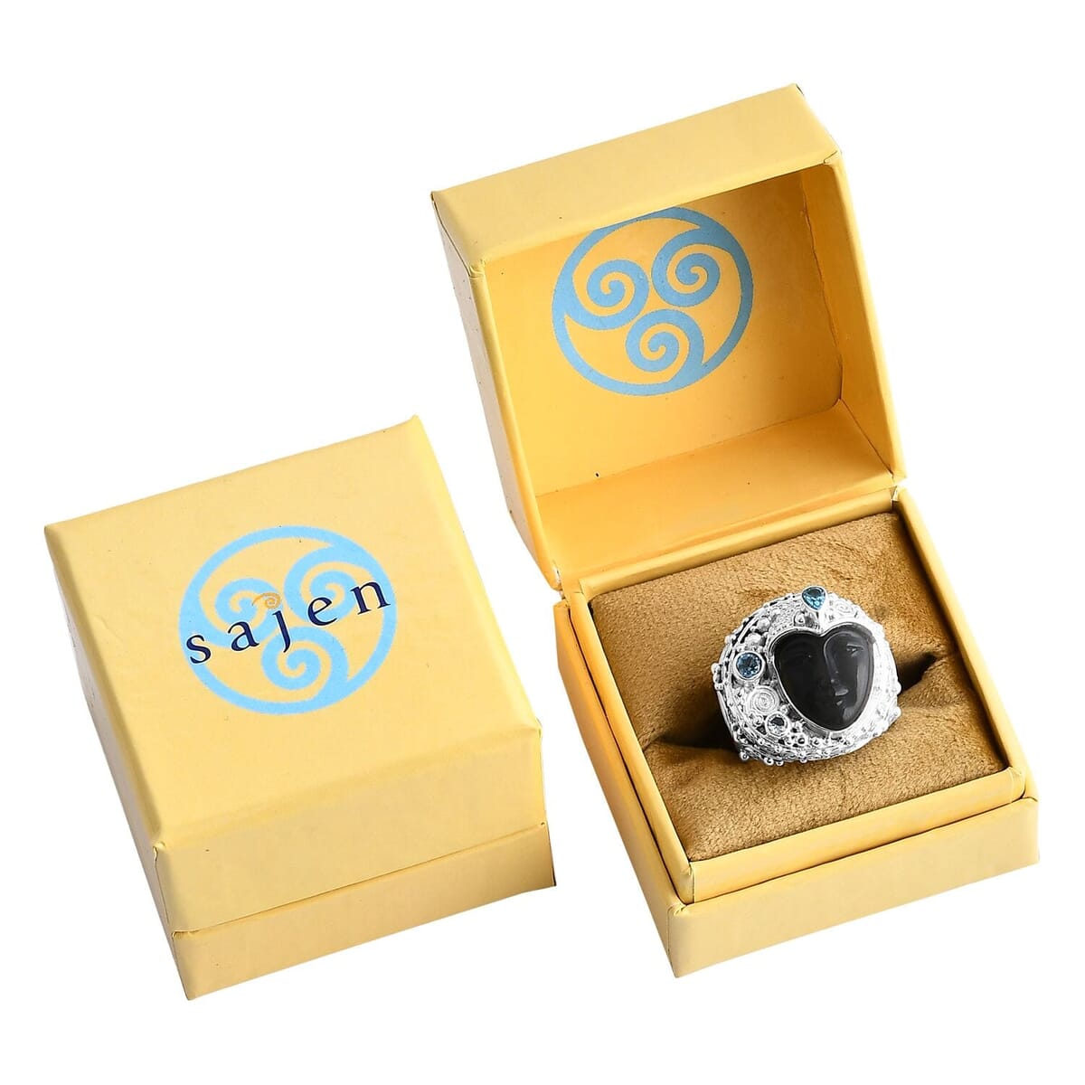 Sajen Silver Rainbow Obsidian Carved and Multi Gemstone 8.00 ctw Ring in Sterling Silver (Size 10.0) image number 6