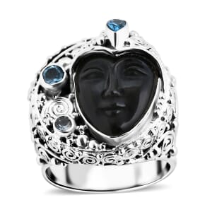 Sajen Silver Rainbow Obsidian Carved and Multi Gemstone 8.00 ctw Ring in Sterling Silver (Size 6.0)