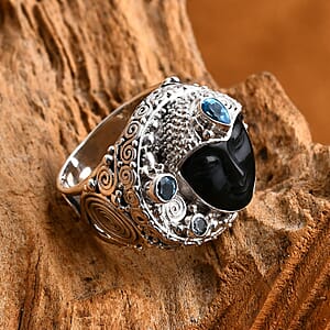 Sajen Silver Rainbow Obsidian Carved and Multi Gemstone 8.00 ctw Ring in Sterling Silver (Size 6.0)