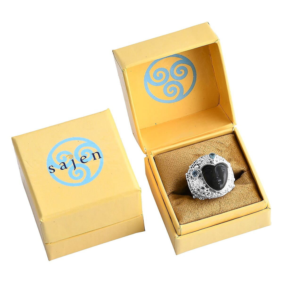 Sajen Silver Rainbow Obsidian Carved and Multi Gemstone 8.00 ctw Ring in Sterling Silver (Size 6.0) image number 6