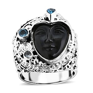 Sajen Silver Rainbow Obsidian Carved and Multi Gemstone 8.00 ctw Ring in Sterling Silver (Size 8.0)
