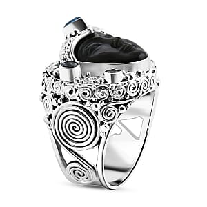 Sajen Silver Rainbow Obsidian Carved and Multi Gemstone 8.00 ctw Ring in Sterling Silver (Size 9.0)