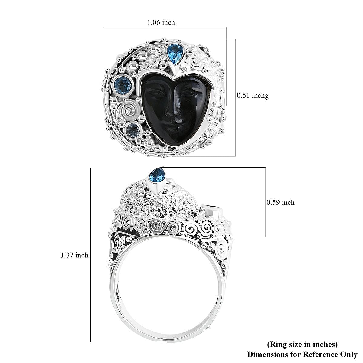 Sajen Silver Rainbow Obsidian Carved and Multi Gemstone 8.00 ctw Ring in Sterling Silver (Size 9.0) image number 5