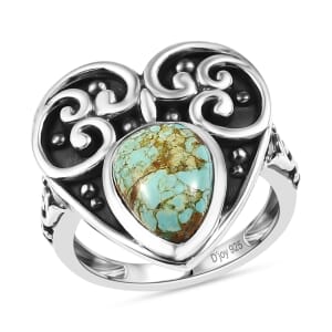 D'Joy Artisan Crafted Royston Turquoise 3.00 ctw Heart Ring in Sterling Silver (Size 11.0)