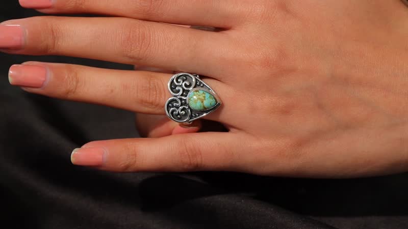 Artisan Crafted Royston Turquoise Heart Ring in Sterling Silver (Size 10.0) 3.00 ctw