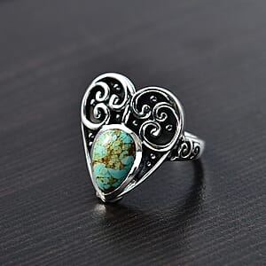 D'Joy Artisan Crafted Royston Turquoise 3.00 ctw Heart Ring in Sterling Silver (Size 7.0)