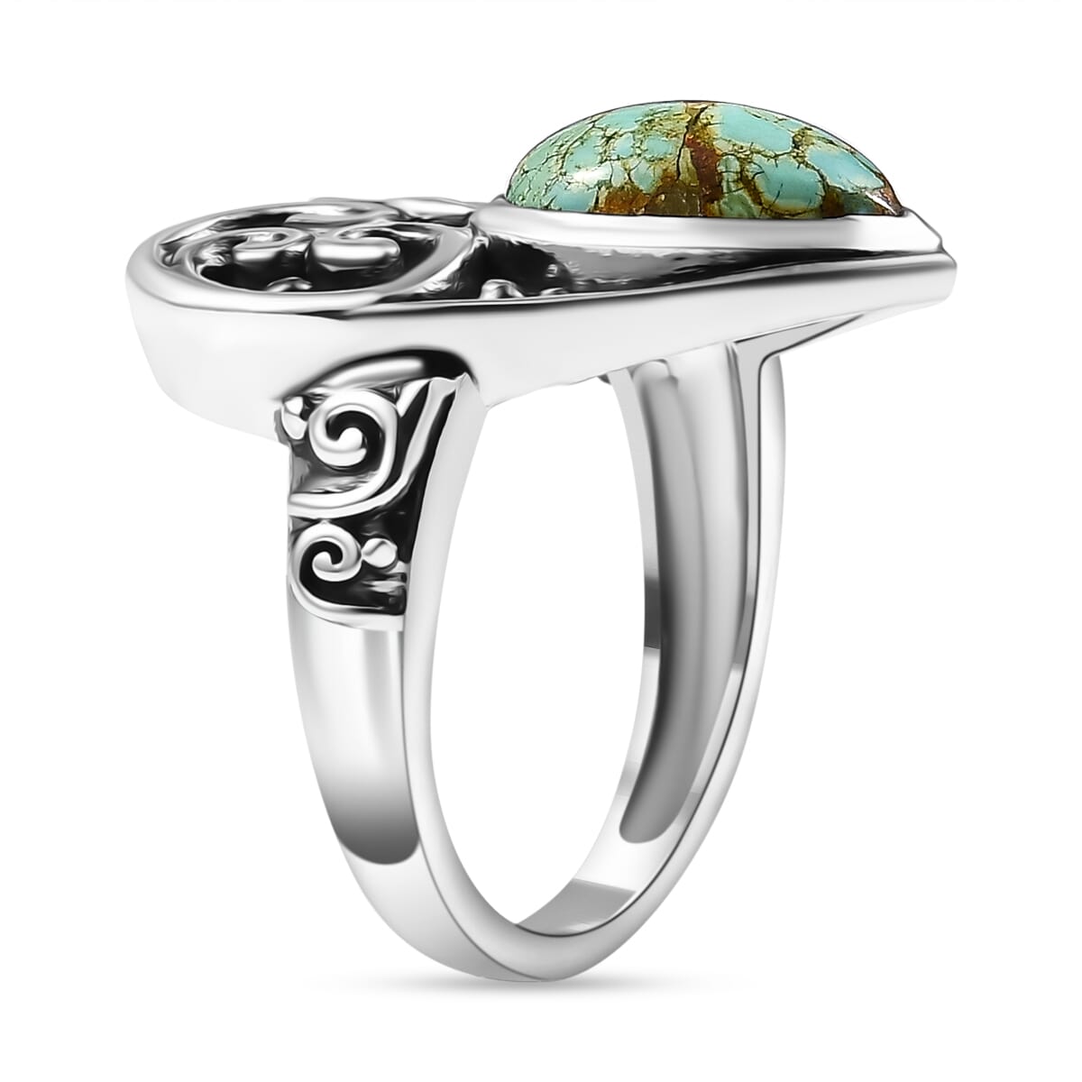 D'Joy Artisan Crafted Royston Turquoise 3.00 ctw Heart Ring in Sterling Silver (Size 9.0) image number 3