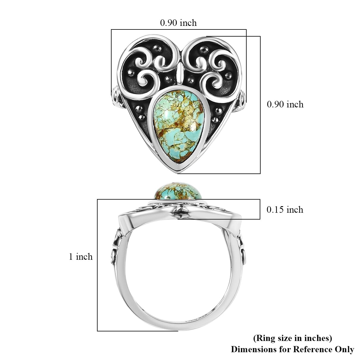 D'Joy Artisan Crafted Royston Turquoise 3.00 ctw Heart Ring in Sterling Silver (Size 9.0) image number 5
