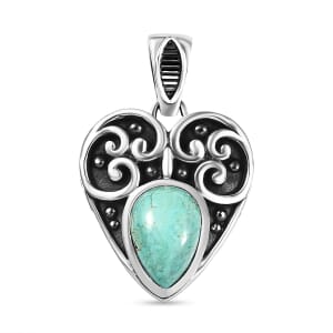 D'Joy Artisan Crafted Royston Turquoise 3.00 ctw Heart Pendant without Chain in Sterling Silver