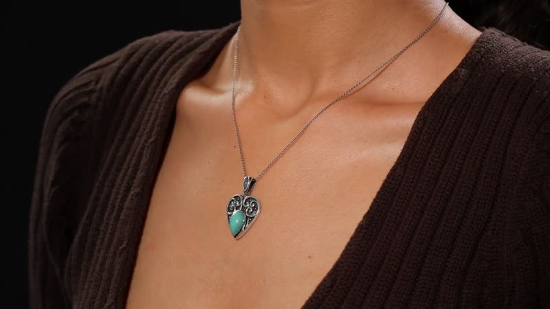 D'Joy Artisan Crafted Royston Turquoise 3.00 ctw Heart Pendant without Chain in Sterling Silver