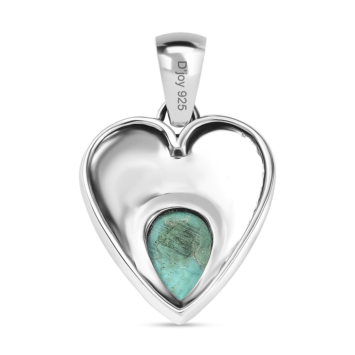 D'Joy Artisan Crafted Royston Turquoise 3.00 ctw Heart Pendant without Chain in Sterling Silver