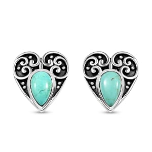 D'Joy Artisan Crafted Royston Turquoise 3.70 ctw Heart Earrings in Sterling Silver