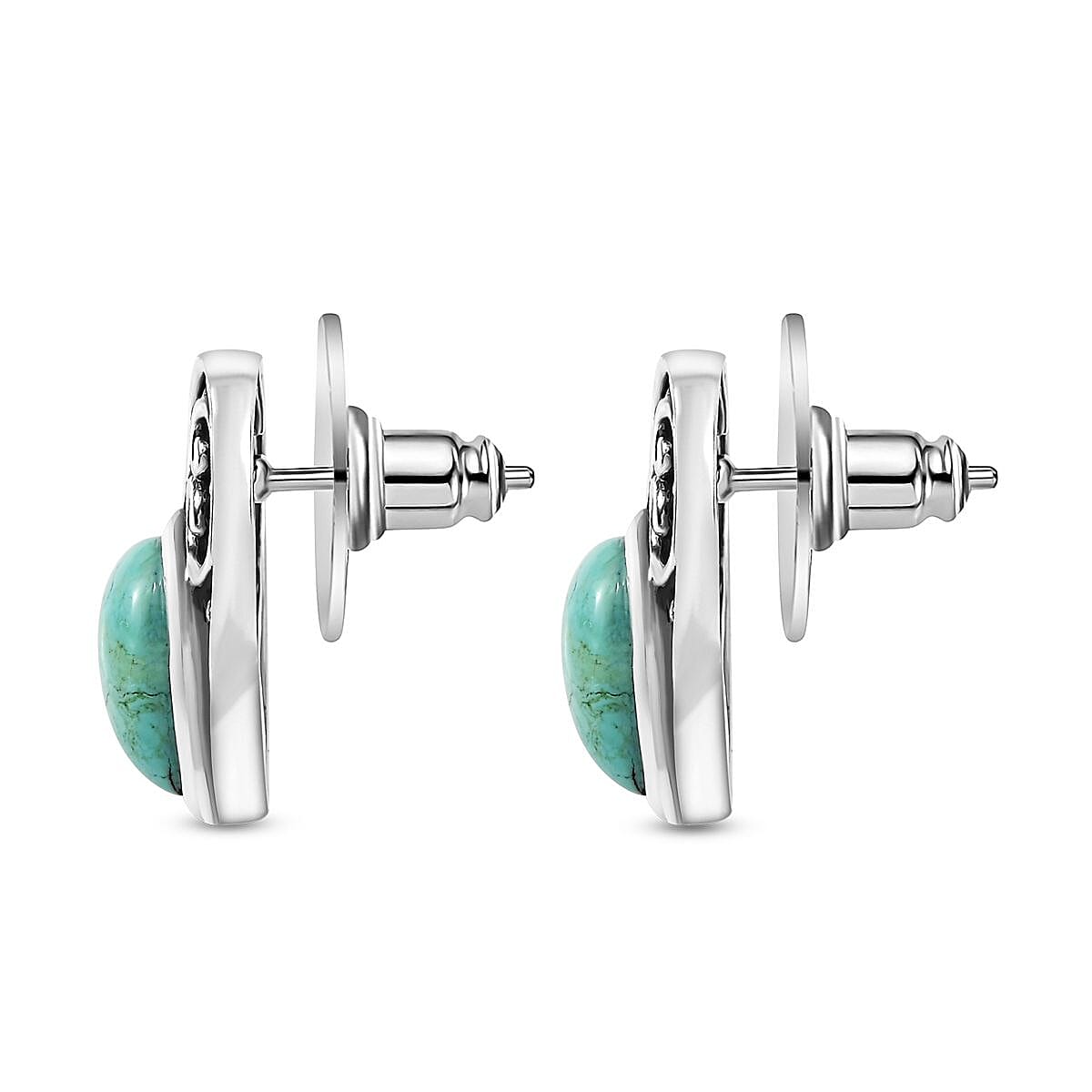 D'Joy Artisan Crafted Royston Turquoise 3.70 ctw Heart Earrings in Sterling Silver image number 3
