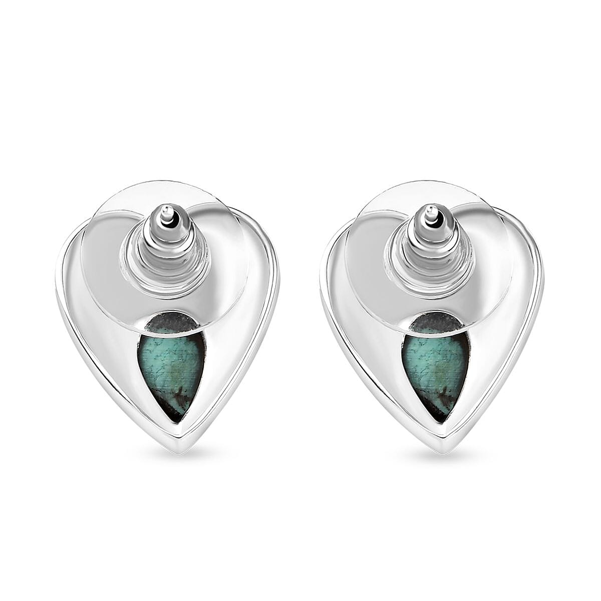D'Joy Artisan Crafted Royston Turquoise 3.70 ctw Heart Earrings in Sterling Silver image number 4