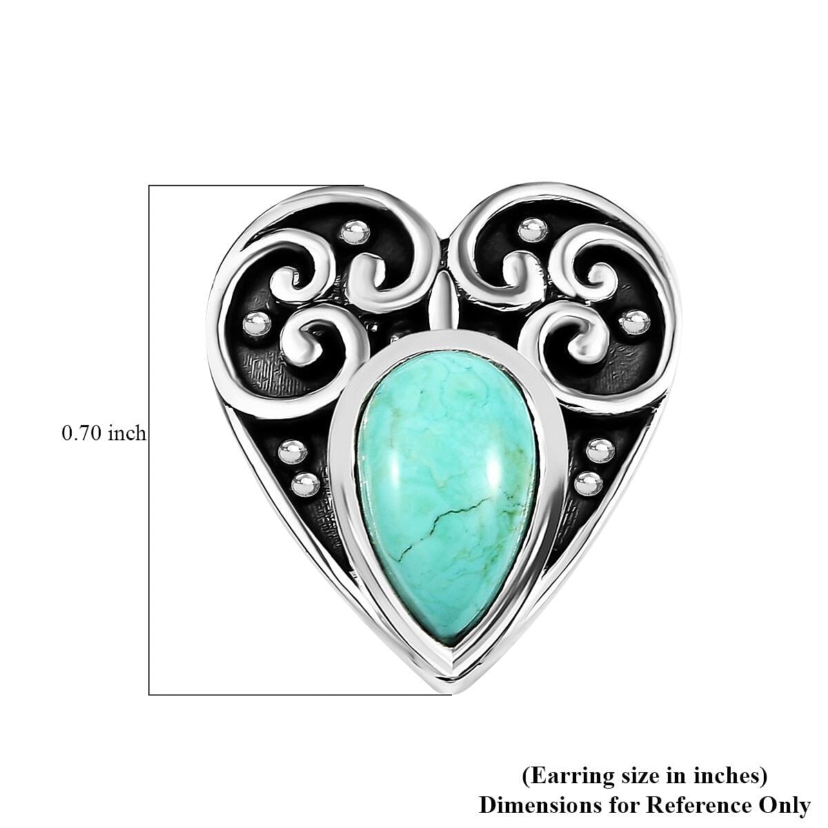D'Joy Artisan Crafted Royston Turquoise 3.70 ctw Heart Earrings in Sterling Silver image number 5