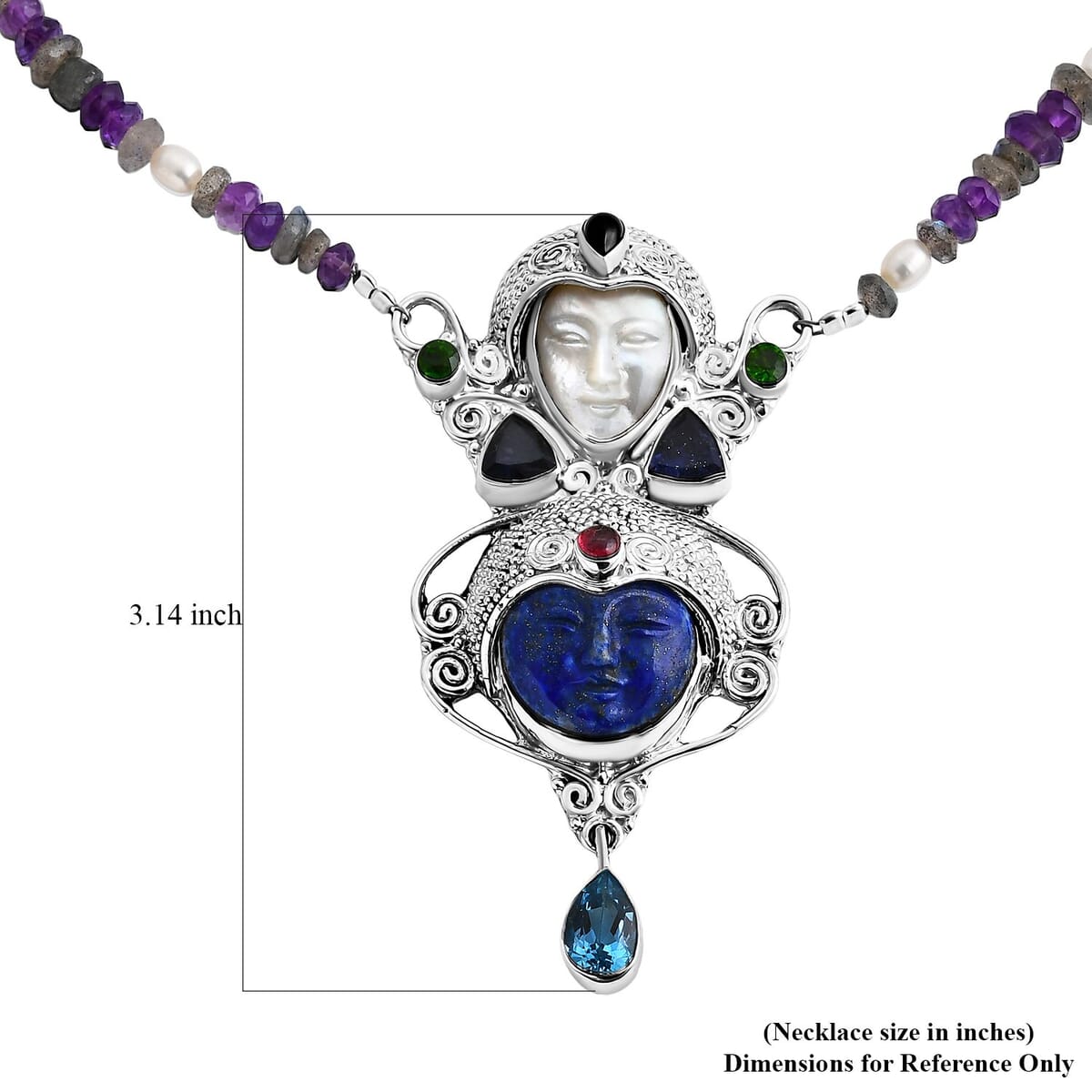 Sajen Silver Lapis Lazuli Carved and Multi Gemstone 15.85 ctw Necklace in Sterling Silver 20 Inches image number 3