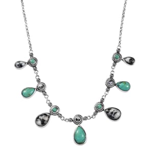 D'Joy Artisan Crafted Royston Turquoise and White Buffalo 24.60 ctw Western Heritage Necklace in Sterling Silver (18-20 Inches)
