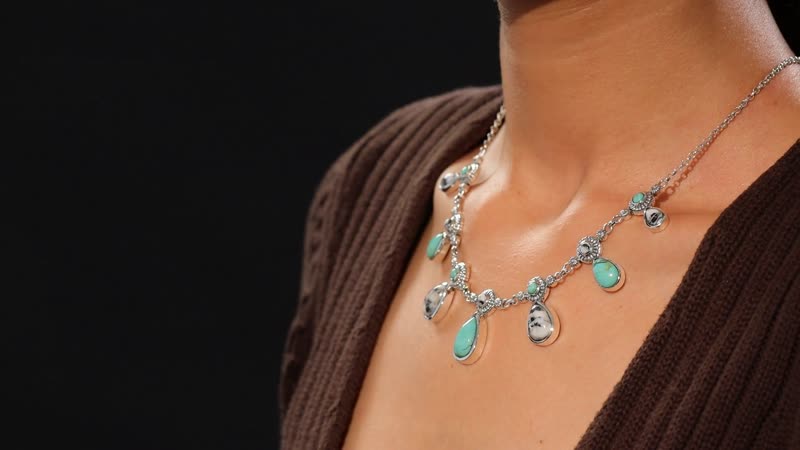 D'Joy Artisan Crafted Royston Turquoise and White Buffalo 24.60 ctw Western Heritage Necklace in Sterling Silver (18-20 Inches)