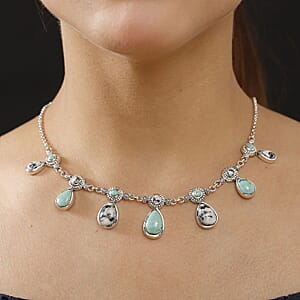 D'Joy Artisan Crafted Royston Turquoise and White Buffalo 24.60 ctw Western Heritage Necklace in Sterling Silver (18-20 Inches)