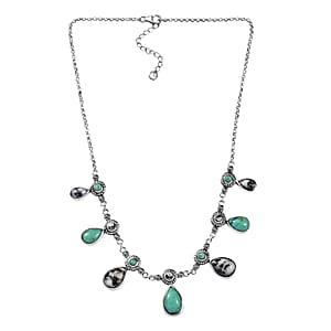 D'Joy Artisan Crafted Royston Turquoise and White Buffalo 24.60 ctw Western Heritage Necklace in Sterling Silver (18-20 Inches)