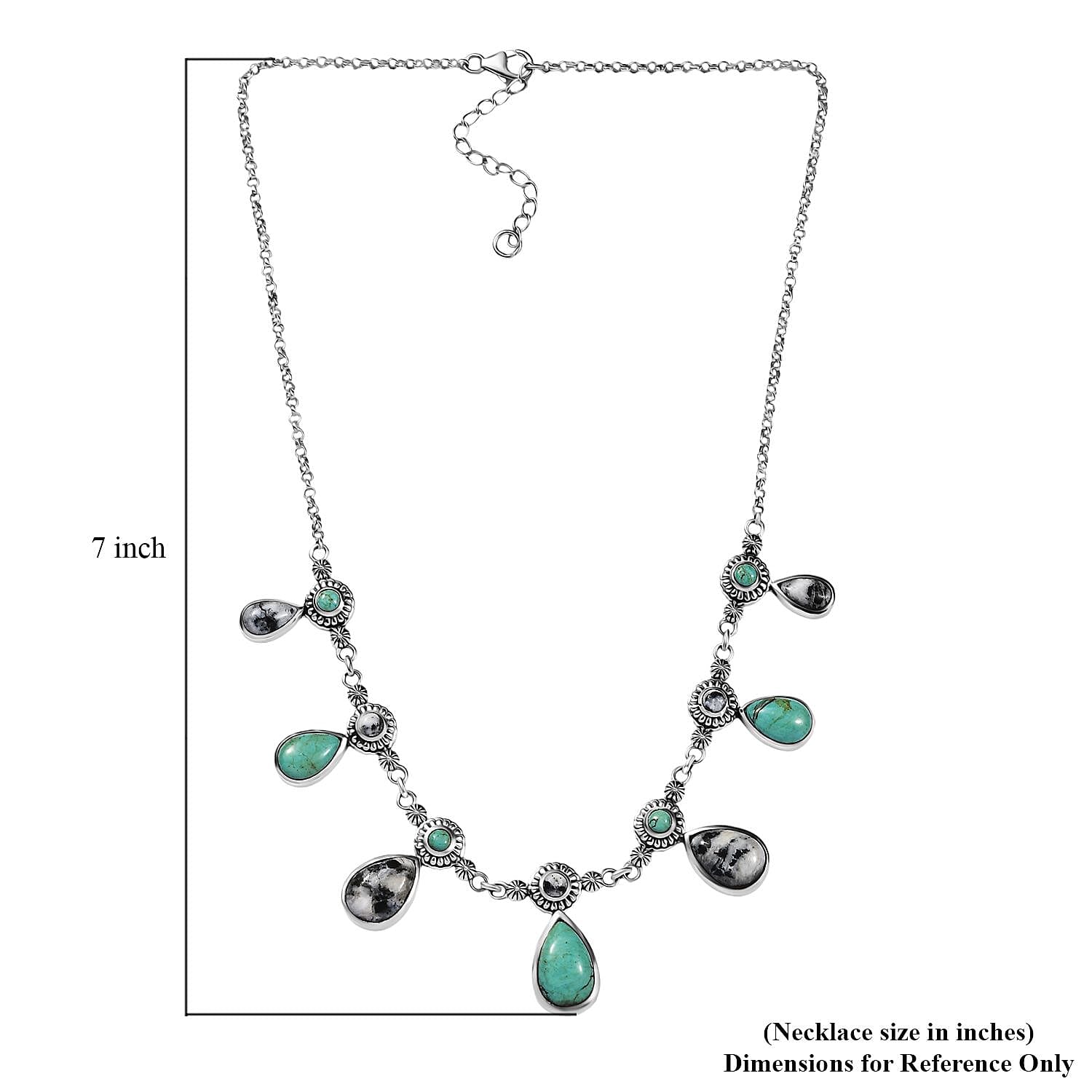 D'Joy Artisan Crafted Royston Turquoise and White Buffalo 24.60 ctw Western Heritage Necklace in Sterling Silver (18-20 Inches)