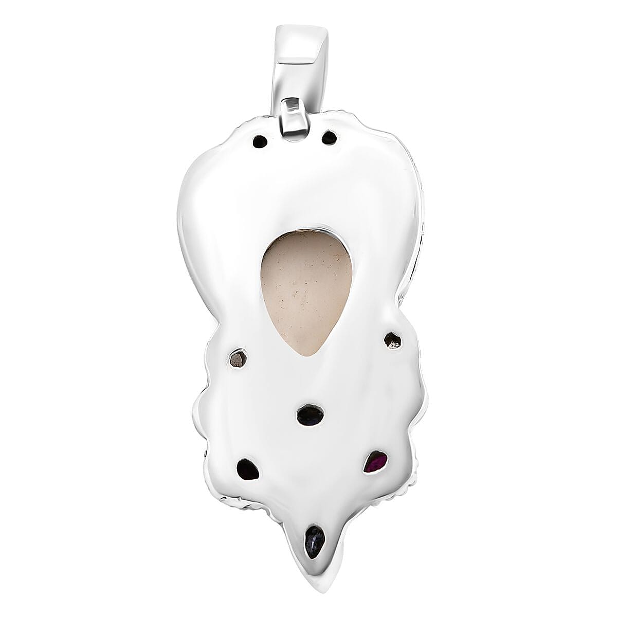 Sajen Silver Carved Bone and Multi Gemstone 3.85 ctw Pendant without Chain in Sterling Silver
