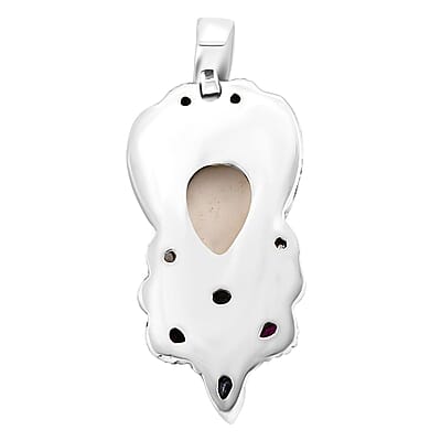 Sajen Silver Carved Bone and Multi Gemstone 3.85 ctw Pendant without Chain in Sterling Silver