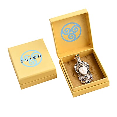 Sajen Silver Carved Bone and Multi Gemstone 3.85 ctw Pendant without Chain in Sterling Silver
