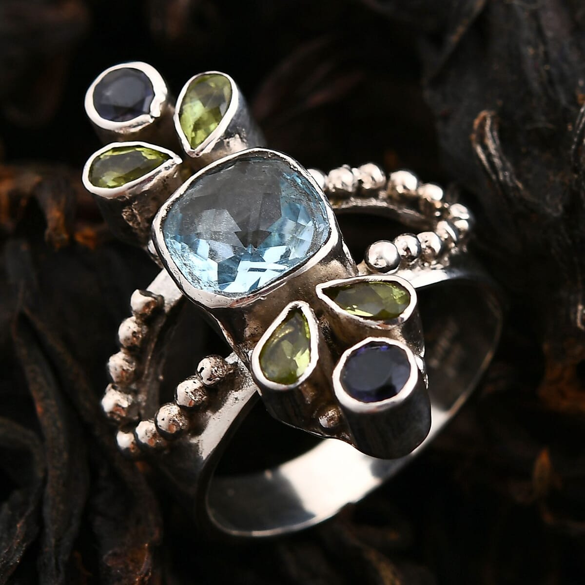 Sajen Silver Sky Blue Topaz and Multi Gemstone 3.75 ctw Ring in Sterling Silver (Size 7.0) image number 1