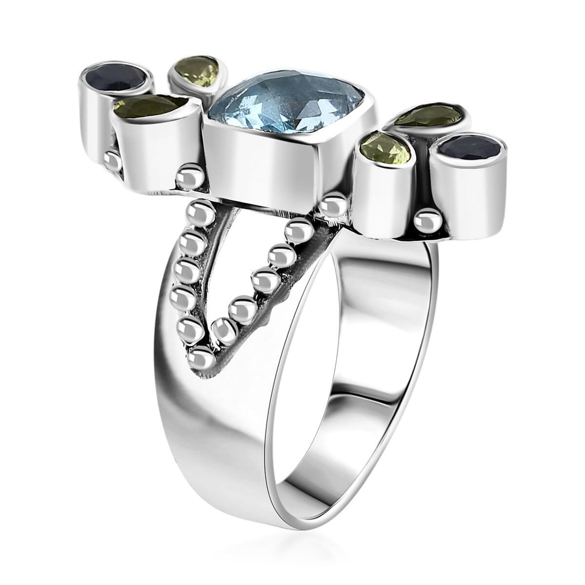 Sajen Silver Sky Blue Topaz and Multi Gemstone 3.75 ctw Ring in Sterling Silver (Size 7.0) image number 3