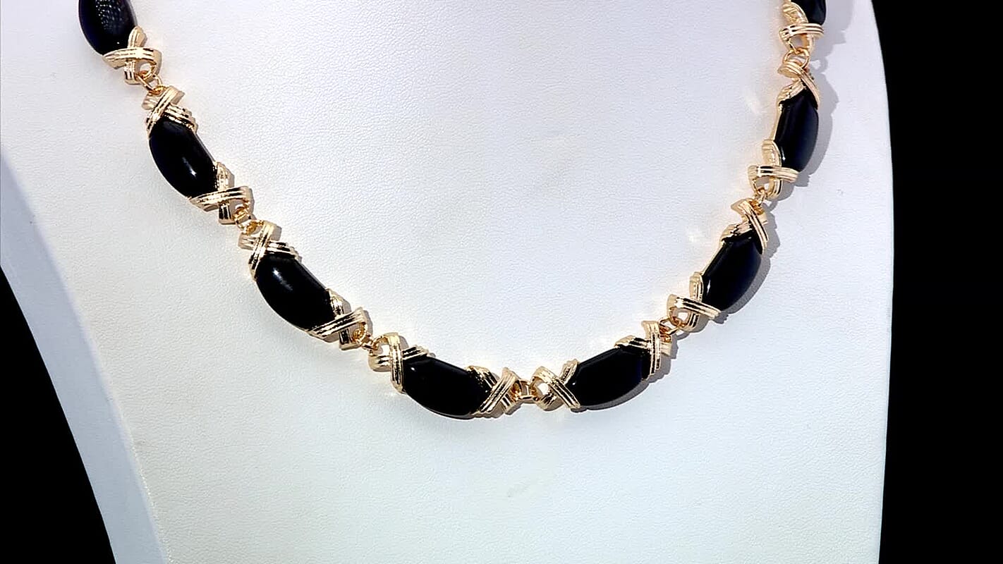Black Obsidian Molto Kiss Necklace (18-20 Inches) in Goldtone 250.00 ctw