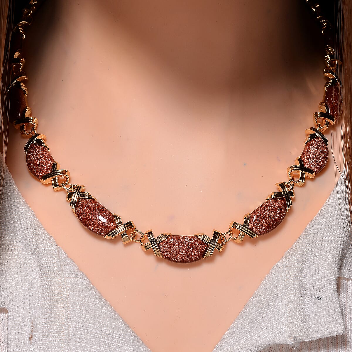 Golden Sunstone 250.00 ctw Molto Kiss Necklace in Goldtone 18-20 Inches image number 1
