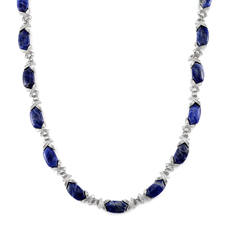 Sodalite 250.00 ctw Molto Kiss Necklace in Silvertone 18-20 Inches