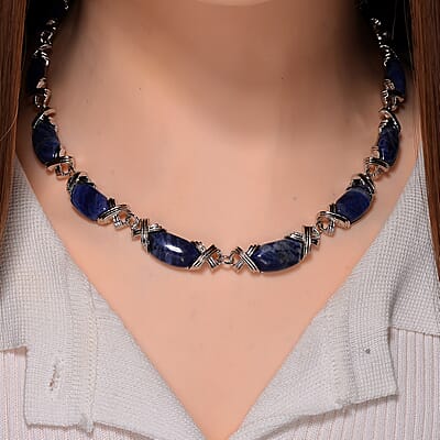 Sodalite 250.00 ctw Molto Kiss Necklace in Silvertone 18-20 Inches