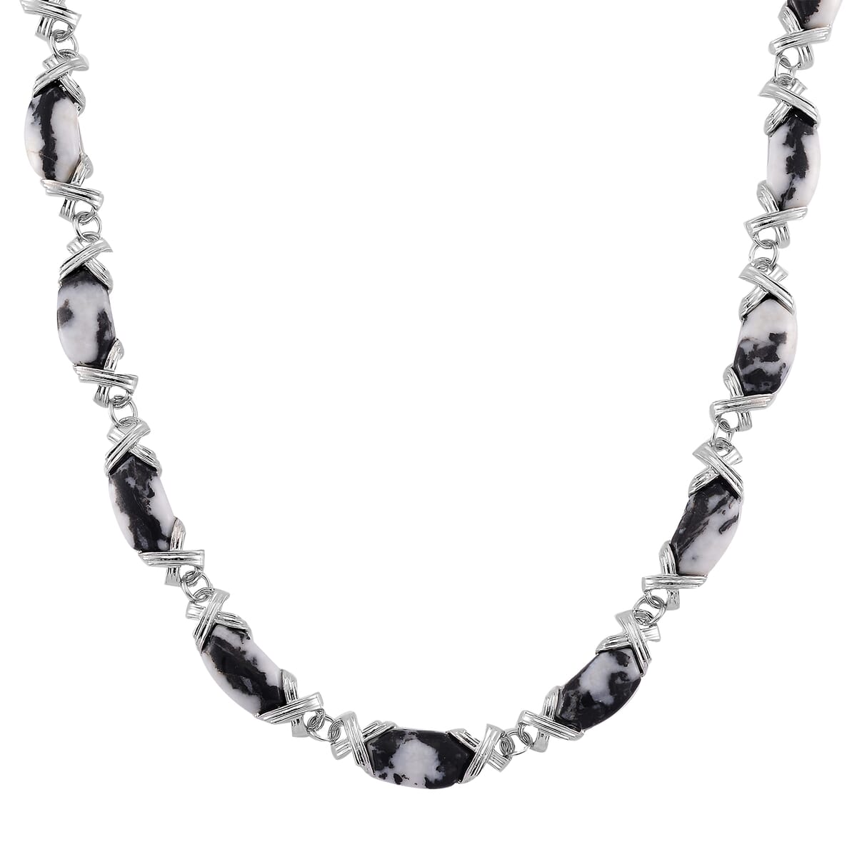 Grey Zebra Jasper 250.00 ctw Molto Kiss Necklace in Silvertone 18-20 Inches image number 0