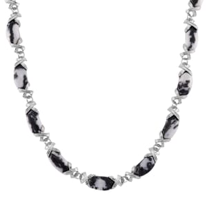 Grey Zebra Jasper 250.00 ctw Molto Kiss Necklace in Silvertone 18-20 Inches