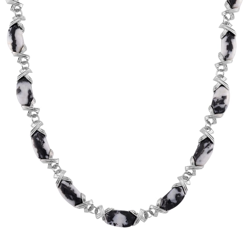 Grey Zebra Jasper 250.00 ctw Molto Kiss Necklace in Silvertone 18-20 Inches
